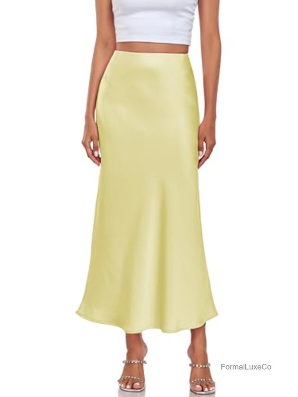 Silk Satin Maxi Skirt High Waist A-Line Fishtail Long Skirt